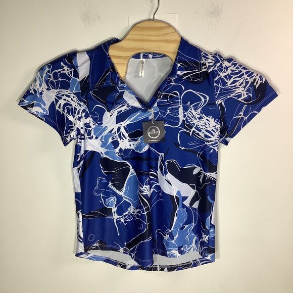 The Bubble Womens Birdie Polo Golf Tennis Top Blue‎ Floral Size Medium NWT - Picture 2 of 9
